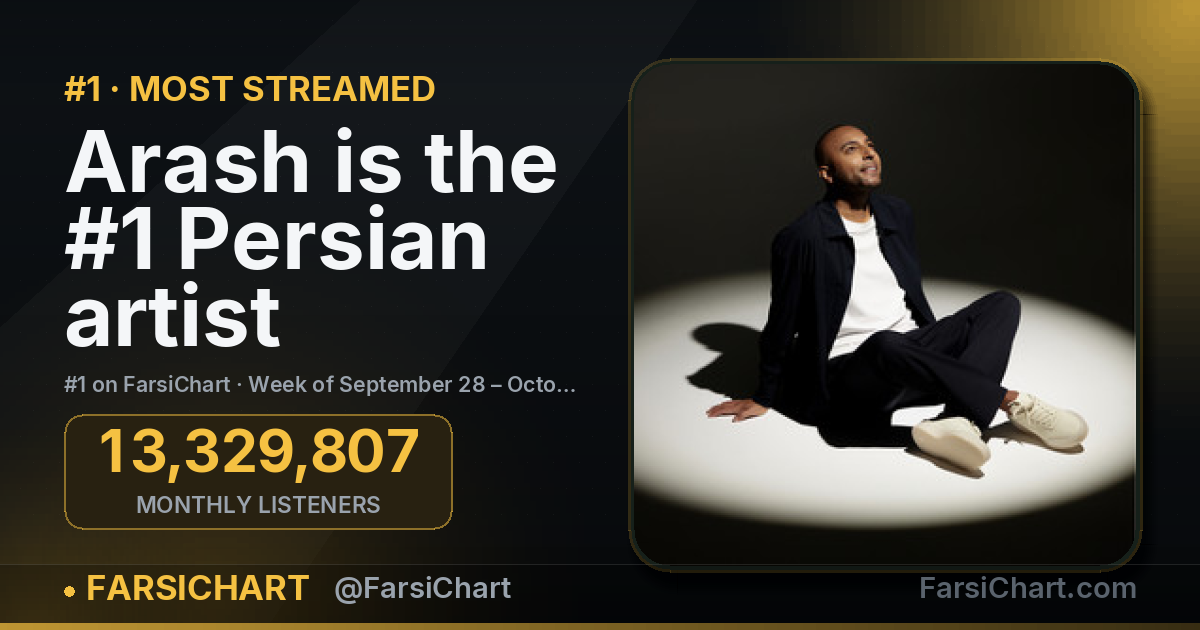 Arash is the #1 Persian artist · Week of September 28 – October 4, 2026 — Persian music chart · FarsiChart