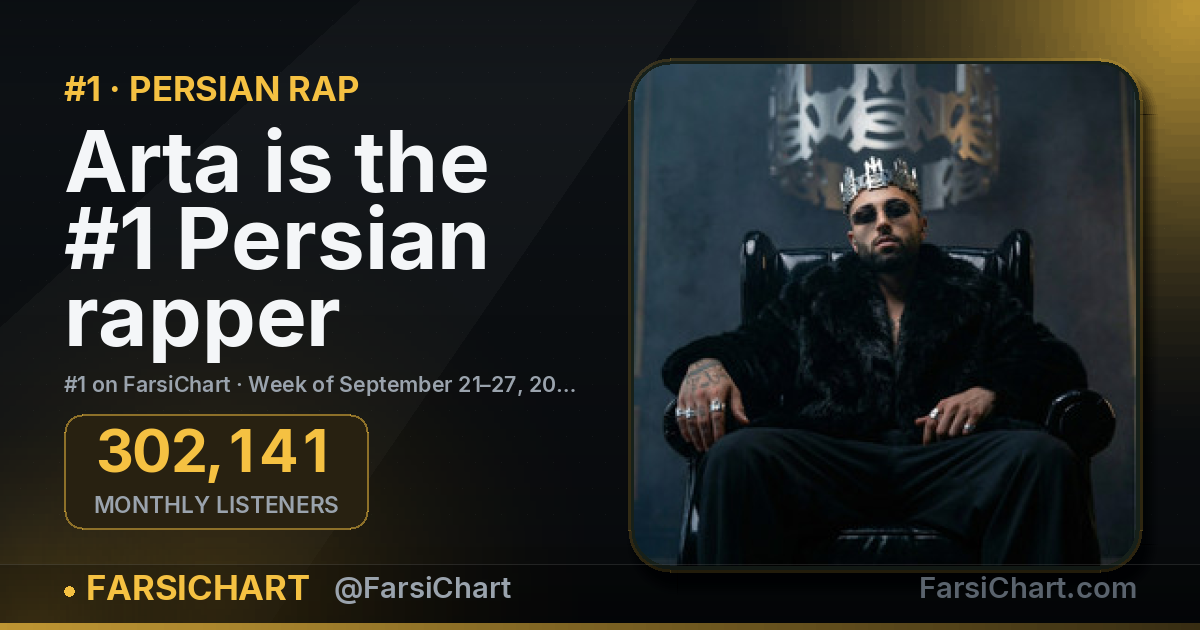 Arta is the #1 Persian rapper · Week of September 21–27, 2026 — Persian music chart · FarsiChart