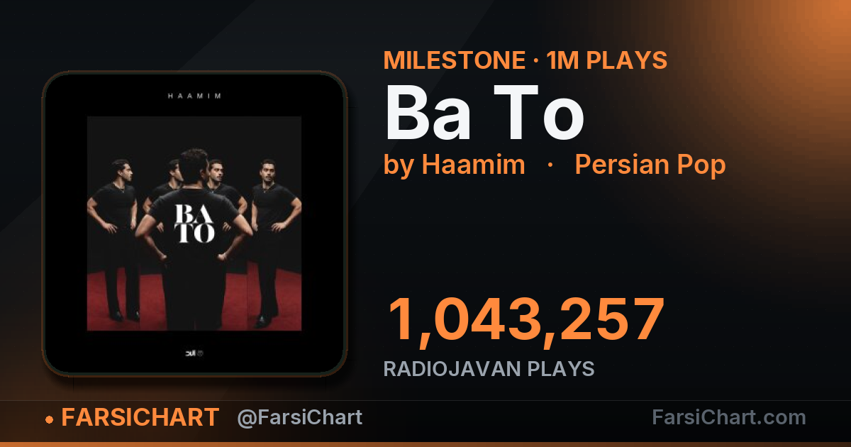"Ba To" passes 1,000,000 plays "Ba To" passes 1,000,000 plays — Persian music chart · FarsiChart