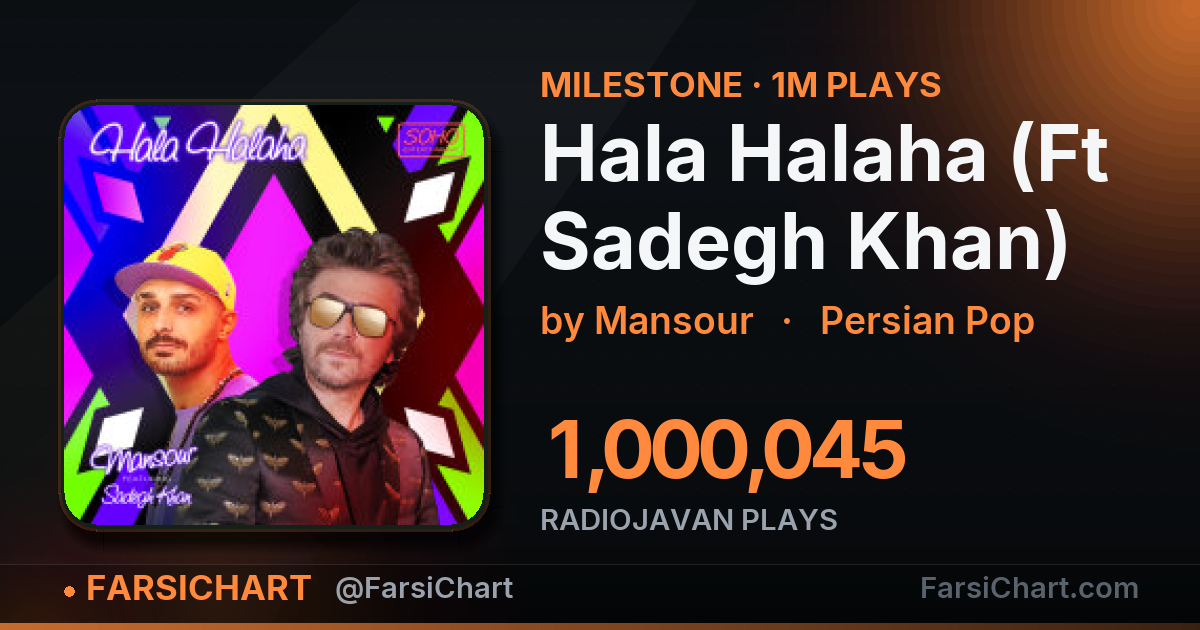 "Hala Halaha (Ft Sadegh Khan)" passes 1,000,000 plays
