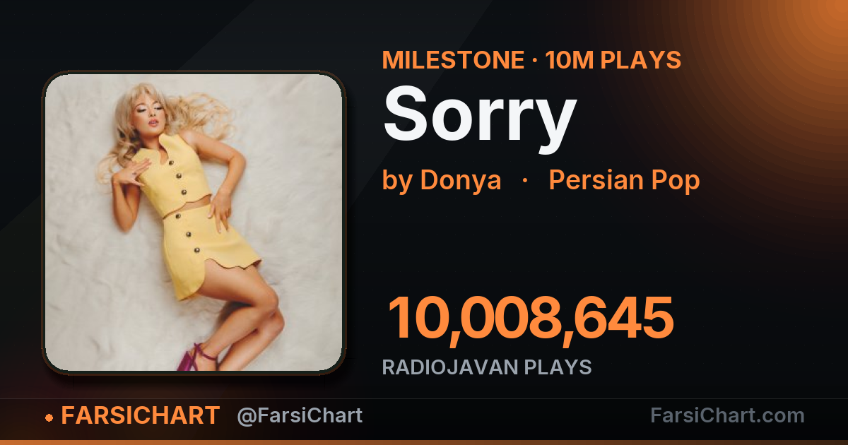"Sorry" passes 10,000,000 plays — Persian music chart · FarsiChart