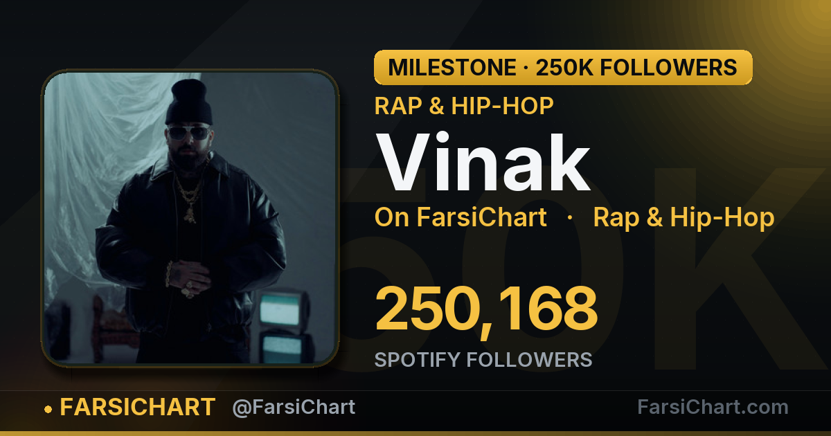 Vinak passes 250,000 Spotify followers Vinak passes 250,000 Spotify followers — Persian music chart · FarsiChart