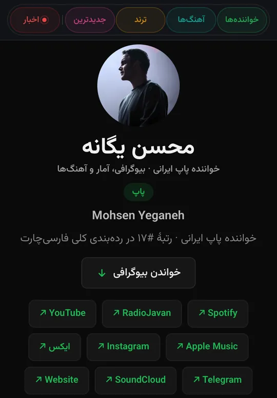 صفحهٔ یک هنرمند در فارسی‌چارت